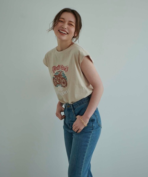 fifth（フィフス）の「フレンチスリーブプリントTシャツ（Tシャツ/カットソー・レディース・ベージュ/ホワイト/チャコールグレー・M）」の12枚目の写真