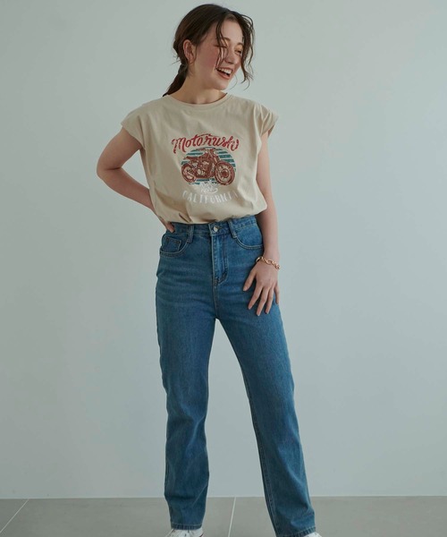 fifth（フィフス）の「フレンチスリーブプリントTシャツ（Tシャツ/カットソー・レディース・ベージュ/ホワイト/チャコールグレー・M）」の8枚目の写真