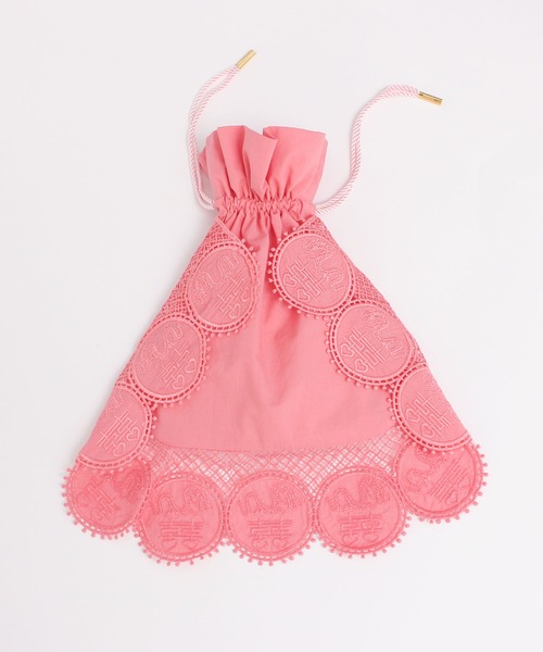 I am I in fact...(アイアムアイインファクト)の「●キキレース 巾着ショルダーバッグ(ハンドバッグ・レディース・ホワイト/ブラック/ピンク・FREE)」の1枚目の写真