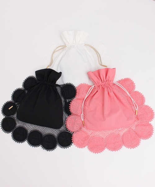 I am I in fact...(アイアムアイインファクト)の「●キキレース 巾着ショルダーバッグ(ハンドバッグ・レディース・ホワイト/ブラック/ピンク・FREE)」の19枚目の写真