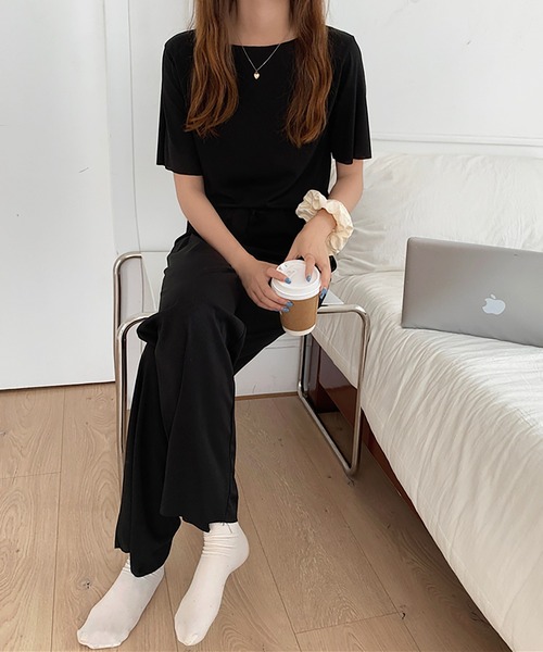 Girly Doll(ガーリードール)の「セットアップ Tシャツ&イージーパンツ 2点セット(ルームウェア/パジャマ・レディース・グリーン/ブルー/ピンク/グレー/ベージュ/ブラック・FREE)」の11枚目の写真