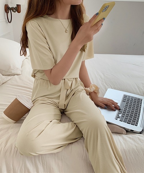 Girly Doll(ガーリードール)の「セットアップ Tシャツ&イージーパンツ 2点セット(ルームウェア/パジャマ・レディース・グリーン/ブルー/ピンク/グレー/ベージュ/ブラック・FREE)」の19枚目の写真