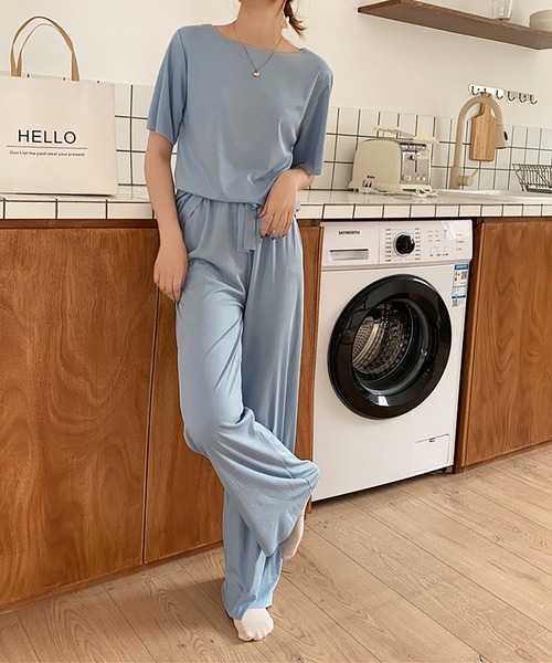Girly Doll(ガーリードール)の「セットアップ Tシャツ&イージーパンツ 2点セット(ルームウェア/パジャマ・レディース・グリーン/ブルー/ピンク/グレー/ベージュ/ブラック・FREE)」の21枚目の写真