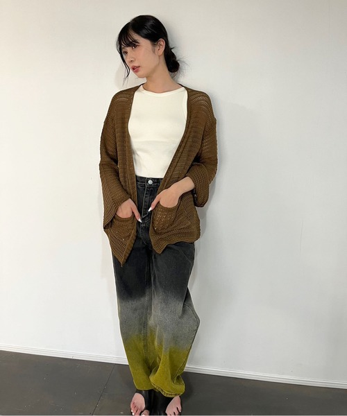 Jewelobe（ジュエローブ）の「フレアスリーブ透かし編みミディカーディガン（カーディガン/ボレロ・レディース・ブラウン/ベージュ/モカ・FREE）」の17枚目の写真