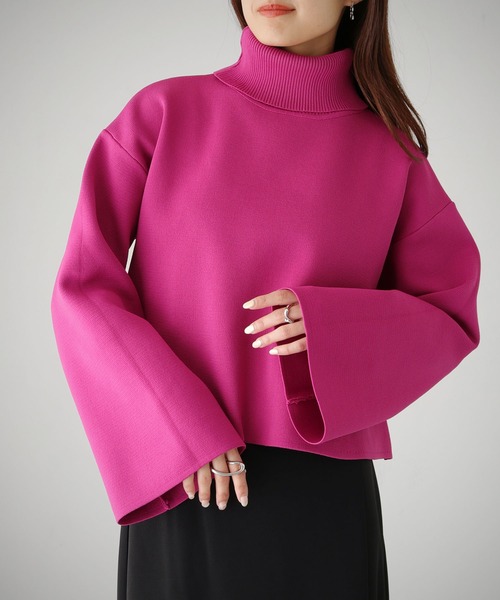 cheriella（シェリエラ）の「【cheriella】WEB限定　ショート丈フレアスリーブニット（ニット/セーター・レディース・アイボリー/ブラック/チェリーピンク/ブルー/グリーン・M）」の5枚目の写真