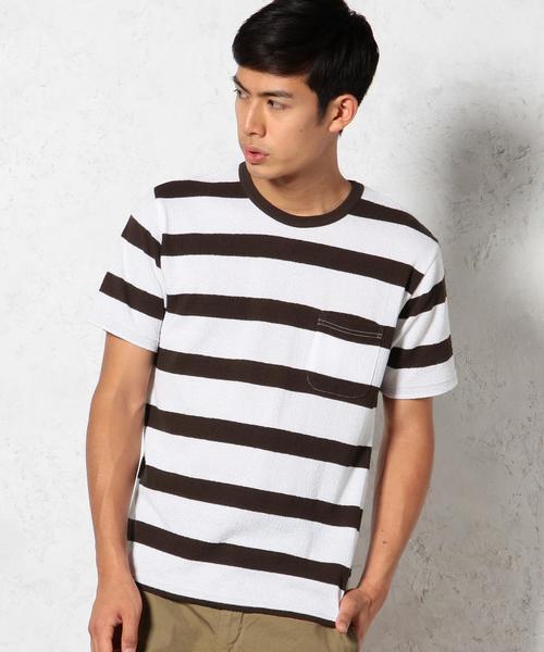 green label relaxing（グリーンレーベルリラクシング）の「CREPE BORDER C/N SS②　Tシャツ ◆（Tシャツ/カットソー・メンズ・コバルトブルー/ブラック/ネイビー/ブラウン・MEDIUM/LARGE/SMALL）」の3枚目の写真