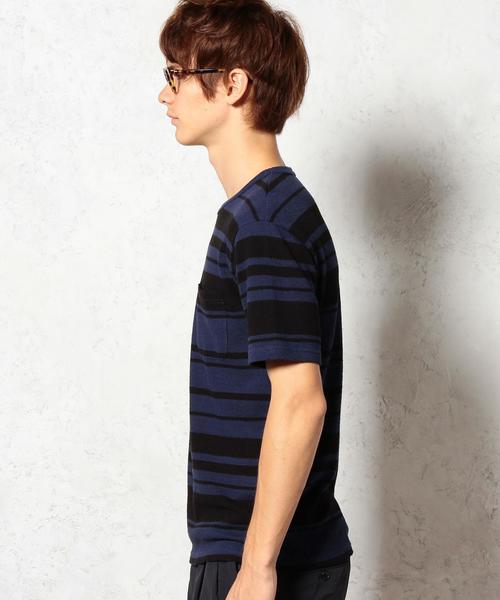 green label relaxing（グリーンレーベルリラクシング）の「CREPE BORDER C/N SS②　Tシャツ ◆（Tシャツ/カットソー・メンズ・コバルトブルー/ブラック/ネイビー/ブラウン・MEDIUM/LARGE/SMALL）」の7枚目の写真