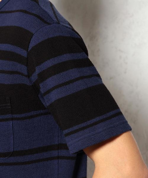 green label relaxing（グリーンレーベルリラクシング）の「CREPE BORDER C/N SS②　Tシャツ ◆（Tシャツ/カットソー・メンズ・コバルトブルー/ブラック/ネイビー/ブラウン・MEDIUM/LARGE/SMALL）」の10枚目の写真