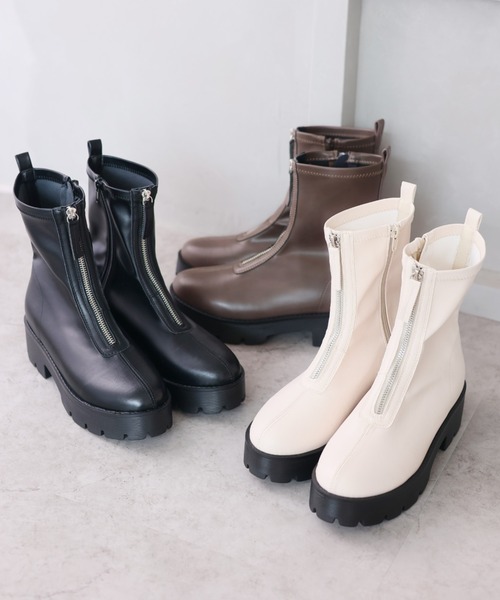 VIVIAN（ヴィヴィアン）の「厚底センタージップストレッチブーツ（ブーツ・レディース・アイボリー/ブラック/グレー・LL/M/S/L）」の2枚目の写真