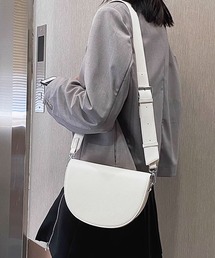 【2WAY/】かっちりPUレザーハーフムーンミニショルダーバッグ