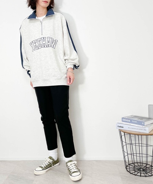 Ritzy（リッツィー）の「TC 裏毛 ハーフZIP 袖ライン PO レディース メンズ（スウェット・メンズ・オレンジ/ブラック/アッシュ・LARGE/X-LARGE/MEDIUM）」の7枚目の写真