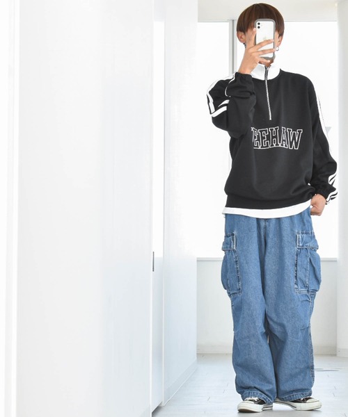 Ritzy（リッツィー）の「TC 裏毛 ハーフZIP 袖ライン PO レディース メンズ（スウェット・メンズ・オレンジ/ブラック/アッシュ・LARGE/X-LARGE/MEDIUM）」の19枚目の写真