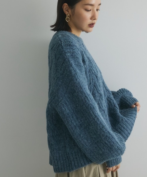 Green　Parks（グリーンパークス）の「a.ケーブルニットプルオーバー（ニット/セーター・レディース・チャコールグレー/ブルー/ライトグリーン/ベージュ・FREE）」の4枚目の写真