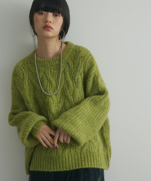 Green　Parks（グリーンパークス）の「a.ケーブルニットプルオーバー（ニット/セーター・レディース・チャコールグレー/ブルー/ライトグリーン/ベージュ・FREE）」の3枚目の写真