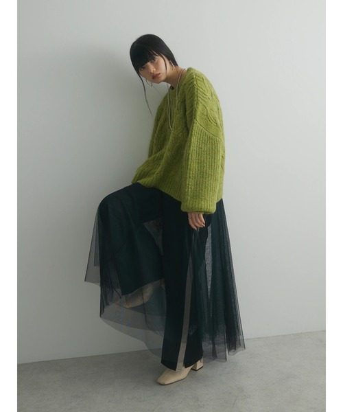 Green　Parks（グリーンパークス）の「a.ケーブルニットプルオーバー（ニット/セーター・レディース・チャコールグレー/ブルー/ライトグリーン/ベージュ・FREE）」の16枚目の写真