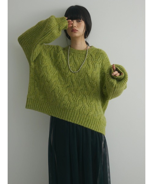 Green　Parks（グリーンパークス）の「a.ケーブルニットプルオーバー（ニット/セーター・レディース・チャコールグレー/ブルー/ライトグリーン/ベージュ・FREE）」の17枚目の写真