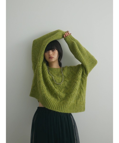 Green　Parks（グリーンパークス）の「a.ケーブルニットプルオーバー（ニット/セーター・レディース・チャコールグレー/ブルー/ライトグリーン/ベージュ・FREE）」の18枚目の写真