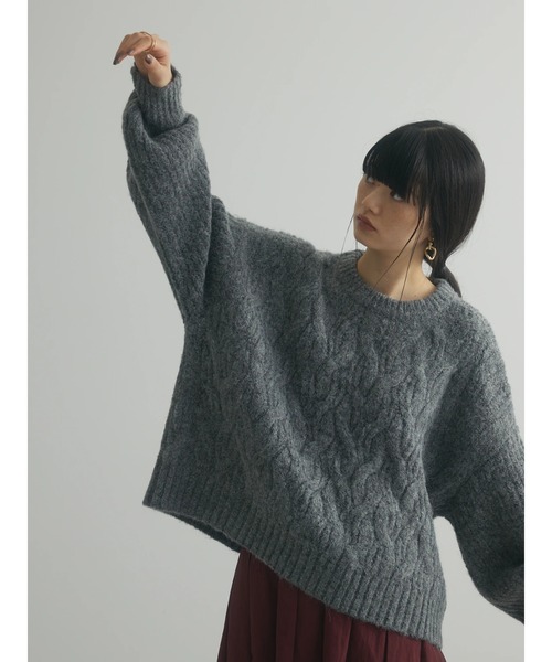 Green　Parks（グリーンパークス）の「a.ケーブルニットプルオーバー（ニット/セーター・レディース・チャコールグレー/ブルー/ライトグリーン/ベージュ・FREE）」の5枚目の写真