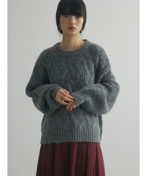 Green　Parks（グリーンパークス）の「a.ケーブルニットプルオーバー（ニット/セーター・レディース・チャコールグレー/ブルー/ライトグリーン/ベージュ・FREE）」の9枚目の写真