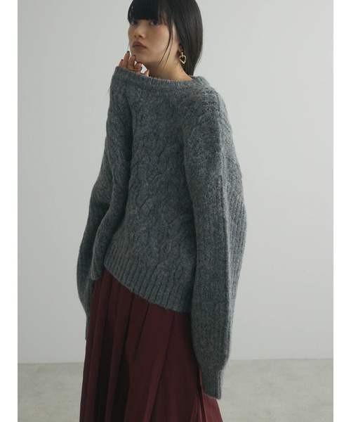 Green　Parks（グリーンパークス）の「a.ケーブルニットプルオーバー（ニット/セーター・レディース・チャコールグレー/ブルー/ライトグリーン/ベージュ・FREE）」の10枚目の写真
