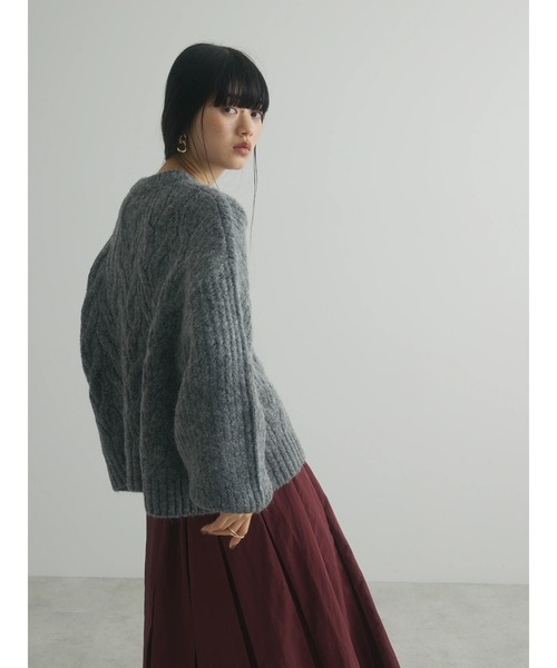 Green　Parks（グリーンパークス）の「a.ケーブルニットプルオーバー（ニット/セーター・レディース・チャコールグレー/ブルー/ライトグリーン/ベージュ・FREE）」の11枚目の写真