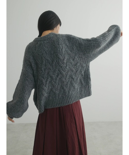 Green　Parks（グリーンパークス）の「a.ケーブルニットプルオーバー（ニット/セーター・レディース・チャコールグレー/ブルー/ライトグリーン/ベージュ・FREE）」の12枚目の写真