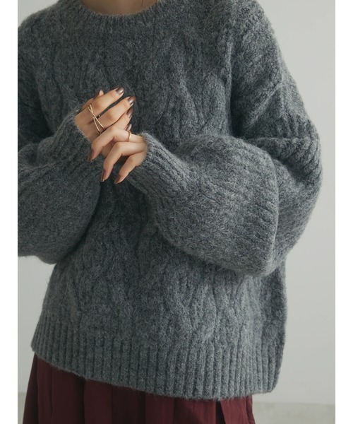 Green　Parks（グリーンパークス）の「a.ケーブルニットプルオーバー（ニット/セーター・レディース・チャコールグレー/ブルー/ライトグリーン/ベージュ・FREE）」の14枚目の写真