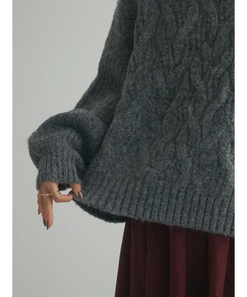 Green　Parks（グリーンパークス）の「a.ケーブルニットプルオーバー（ニット/セーター・レディース・チャコールグレー/ブルー/ライトグリーン/ベージュ・FREE）」の15枚目の写真