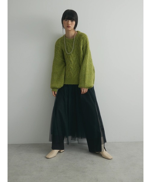 Green　Parks（グリーンパークス）の「a.ケーブルニットプルオーバー（ニット/セーター・レディース・チャコールグレー/ブルー/ライトグリーン/ベージュ・FREE）」の21枚目の写真