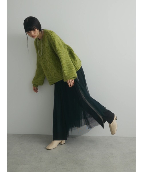 Green　Parks（グリーンパークス）の「a.ケーブルニットプルオーバー（ニット/セーター・レディース・チャコールグレー/ブルー/ライトグリーン/ベージュ・FREE）」の22枚目の写真