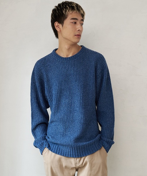Blue Standard （ブルースタンダード）の「【BLUE STANDARD/ブルースタンダード】 ふんわりもちもちのやみつきな触り心地 ふわもちモール 畦編みクルーネックセーター（ニット/セーター・メンズ・ブラック/オフホワイト/ブルーグレー/ワイン・SMALL/MEDIUM/LARGE/X-LARGE）」の3枚目の写真