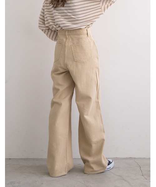 chocomee（チョコミー）の「high waist wide denim pants（デニムパンツ・レディース・ベージュ・FREE）」の3枚目の写真