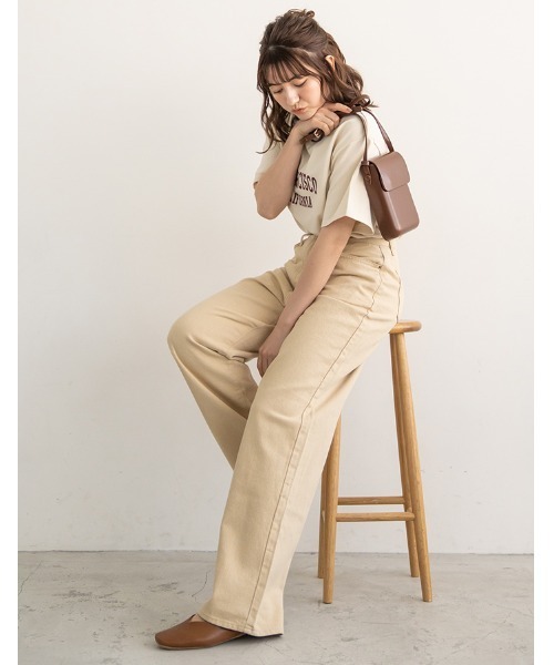 chocomee（チョコミー）の「high waist wide denim pants（デニムパンツ・レディース・ベージュ・FREE）」の4枚目の写真