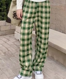 チェック柄 裏起毛ストレートパンツ