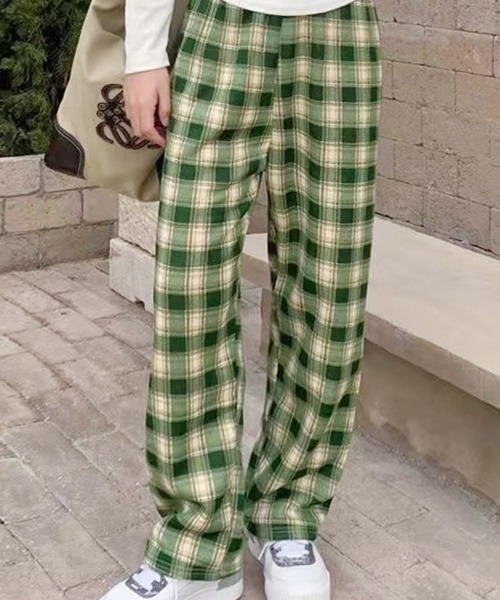 ad thie(アドティエ)の「チェック柄 裏起毛ストレートパンツ(その他パンツ・レディース・グリーン/ブラック/ライトブルー/ダークブラウン/ホワイト/イエロー・FREE)」の1枚目の写真