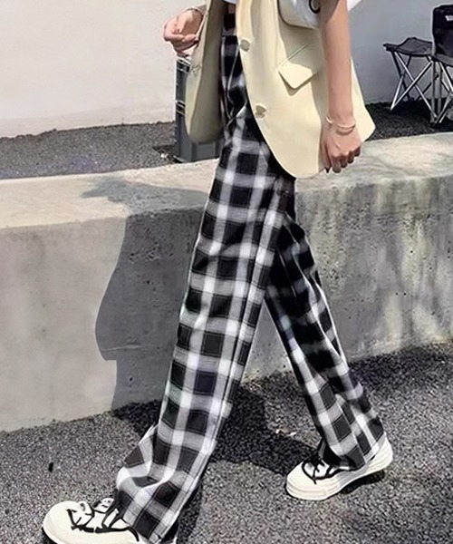 ad thie(アドティエ)の「チェック柄 裏起毛ストレートパンツ(その他パンツ・レディース・グリーン/ブラック/ライトブルー/ダークブラウン/ホワイト/イエロー・FREE)」の8枚目の写真