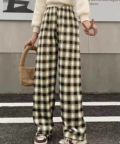 ad thie(アドティエ)の「チェック柄 裏起毛ストレートパンツ(その他パンツ・レディース・グリーン/ブラック/ライトブルー/ダークブラウン/ホワイト/イエロー・FREE)」の15枚目の写真
