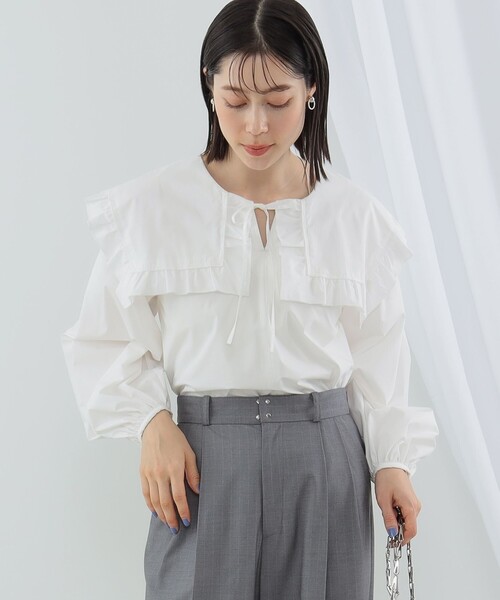 Ray BEAMS（レイビームス）の「Ray BEAMS / フリル ビッグスクエアカラー シャツ（シャツ/ブラウス・レディース・ホワイト/ブラック・ONE SIZE）」の9枚目の写真