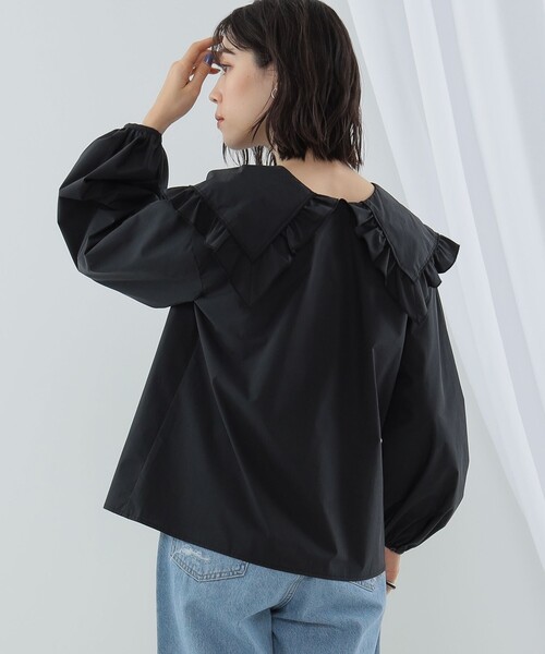 Ray BEAMS（レイビームス）の「Ray BEAMS / フリル ビッグスクエアカラー シャツ（シャツ/ブラウス・レディース・ホワイト/ブラック・ONE SIZE）」の6枚目の写真