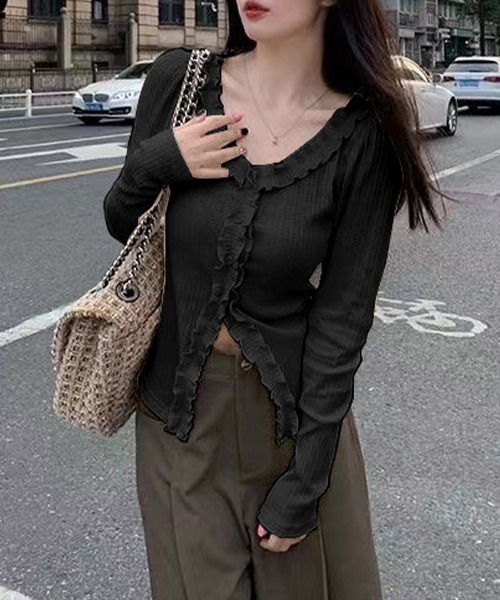 c.u.l(シーユーエル)の「2WAY フリルリブカットソー culw598(Tシャツ/カットソー・レディース・ブラック・L/M)」の5枚目の写真
