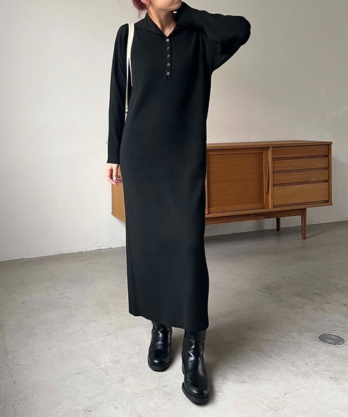 CAPRICIEUX LE'MAGE（カプリシューレマージュ）の「【サイズ展開あり】ヘンリーニットワンピース（ワンピース・レディース・ベージュ/ブラック・FREE/PS）」の14枚目の写真