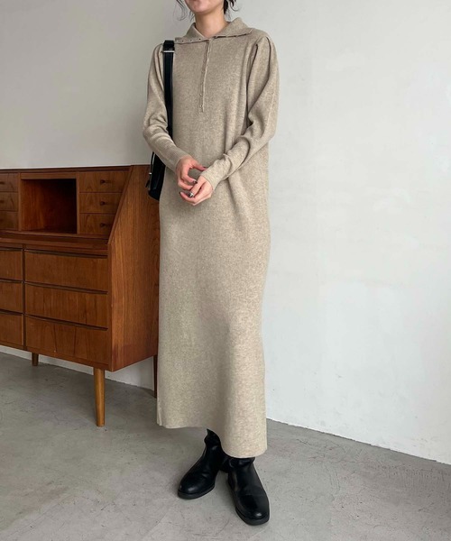 CAPRICIEUX LE'MAGE（カプリシューレマージュ）の「【サイズ展開あり】ヘンリーニットワンピース（ワンピース・レディース・ベージュ/ブラック・FREE/PS）」の20枚目の写真