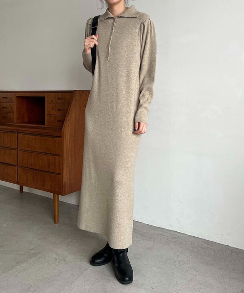 CAPRICIEUX LE'MAGE（カプリシューレマージュ）の「【サイズ展開あり】ヘンリーニットワンピース（ワンピース・レディース・ベージュ/ブラック・FREE/PS）」の3枚目の写真