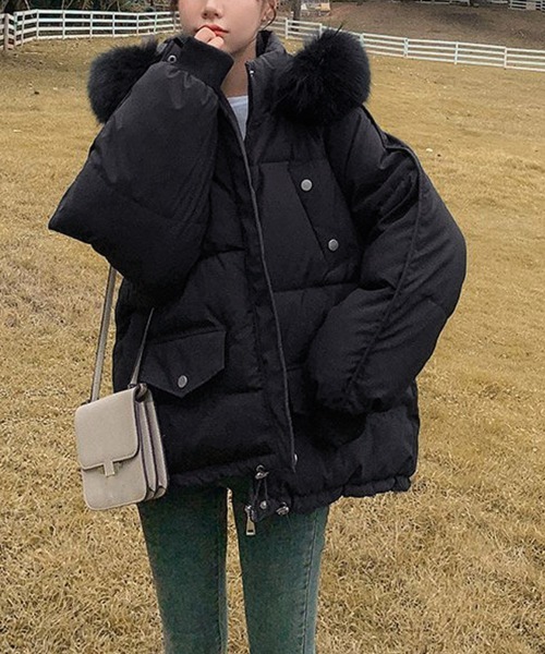 Miniministore(ミニミニストア)の「ダウンコート フードエコダウンジャケット(ブルゾン・レディース・ブラック/ミント/アイボリー・XL/L)」の2枚目の写真