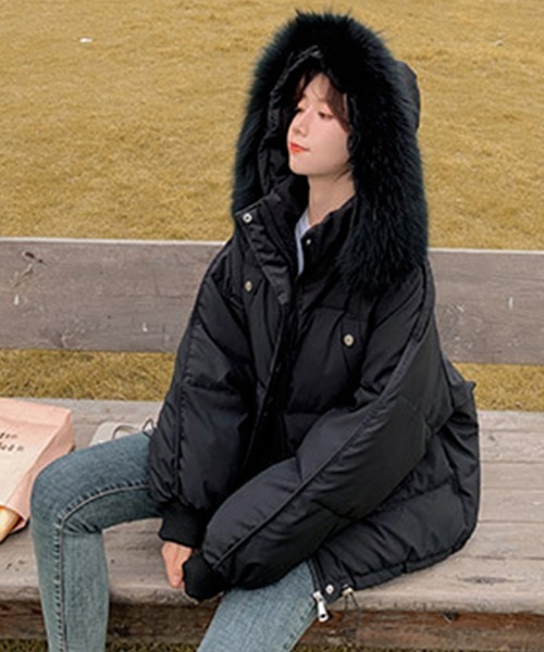 Miniministore(ミニミニストア)の「ダウンコート フードエコダウンジャケット(ブルゾン・レディース・ブラック/ミント/アイボリー・XL/L)」の9枚目の写真