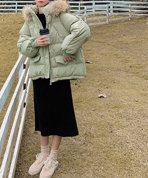 Miniministore(ミニミニストア)の「ダウンコート フードエコダウンジャケット(ブルゾン・レディース・ブラック/ミント/アイボリー・XL/L)」の21枚目の写真