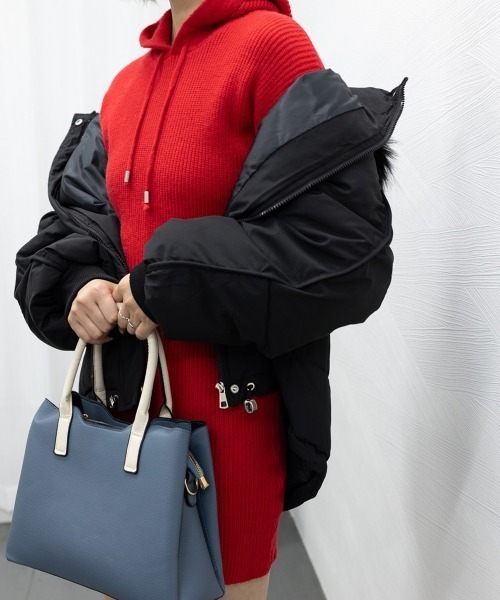 Miniministore(ミニミニストア)の「ダウンコート フードエコダウンジャケット(ブルゾン・レディース・ブラック/ミント/アイボリー・XL/L)」の5枚目の写真