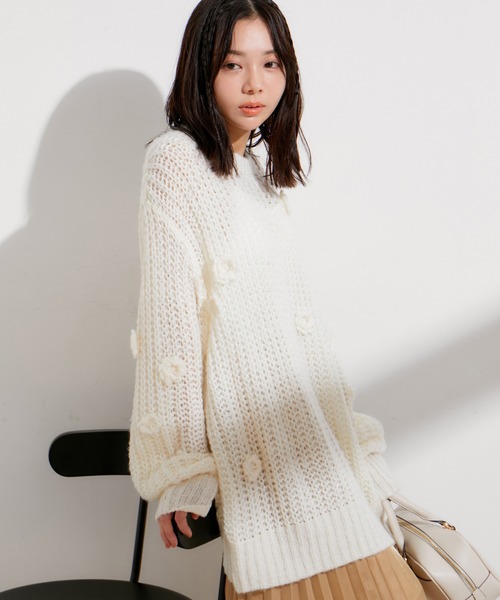 VIS(ビス)の「お花ぽんぽんシアーニット(ニット/セーター・レディース・ピンク系その他2/オフホワイト・FREE)」の18枚目の写真