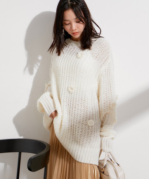 VIS(ビス)の「お花ぽんぽんシアーニット(ニット/セーター・レディース・ピンク系その他2/オフホワイト・FREE)」の8枚目の写真