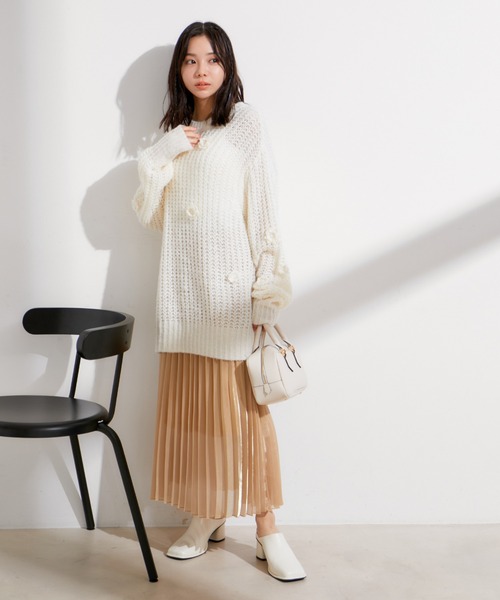 VIS(ビス)の「お花ぽんぽんシアーニット(ニット/セーター・レディース・ピンク系その他2/オフホワイト・FREE)」の16枚目の写真